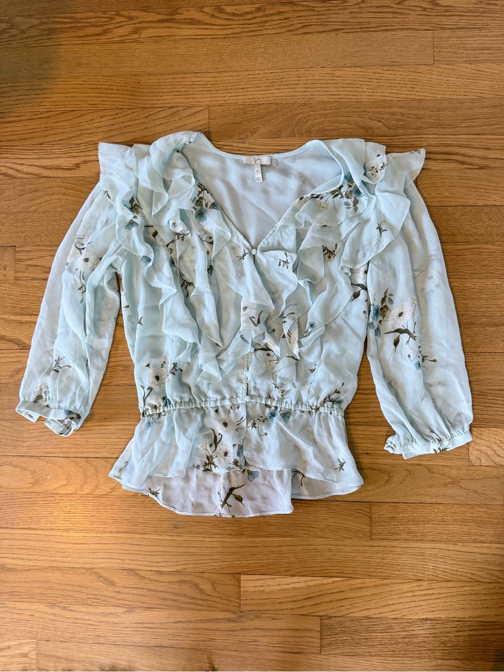 Joie Light Blue Floral Ruffle Blouse